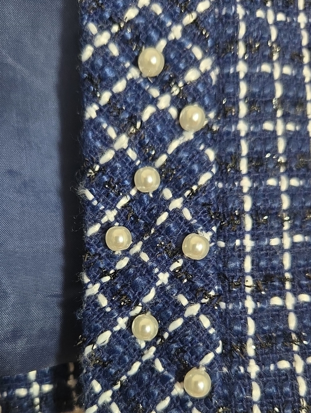 Lilly Pulitzer Vianne Tweed Jacket Low Tide Navy Size 8 Pearl Trim - Picture 3 of 16
